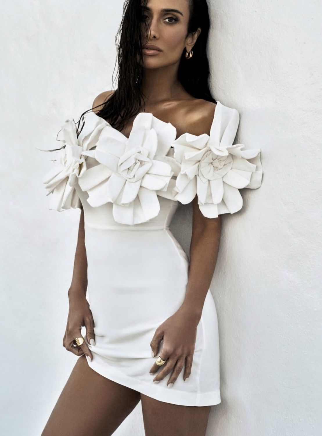 LILI LINNEN WHITE FLOWER DRESS, Size: S