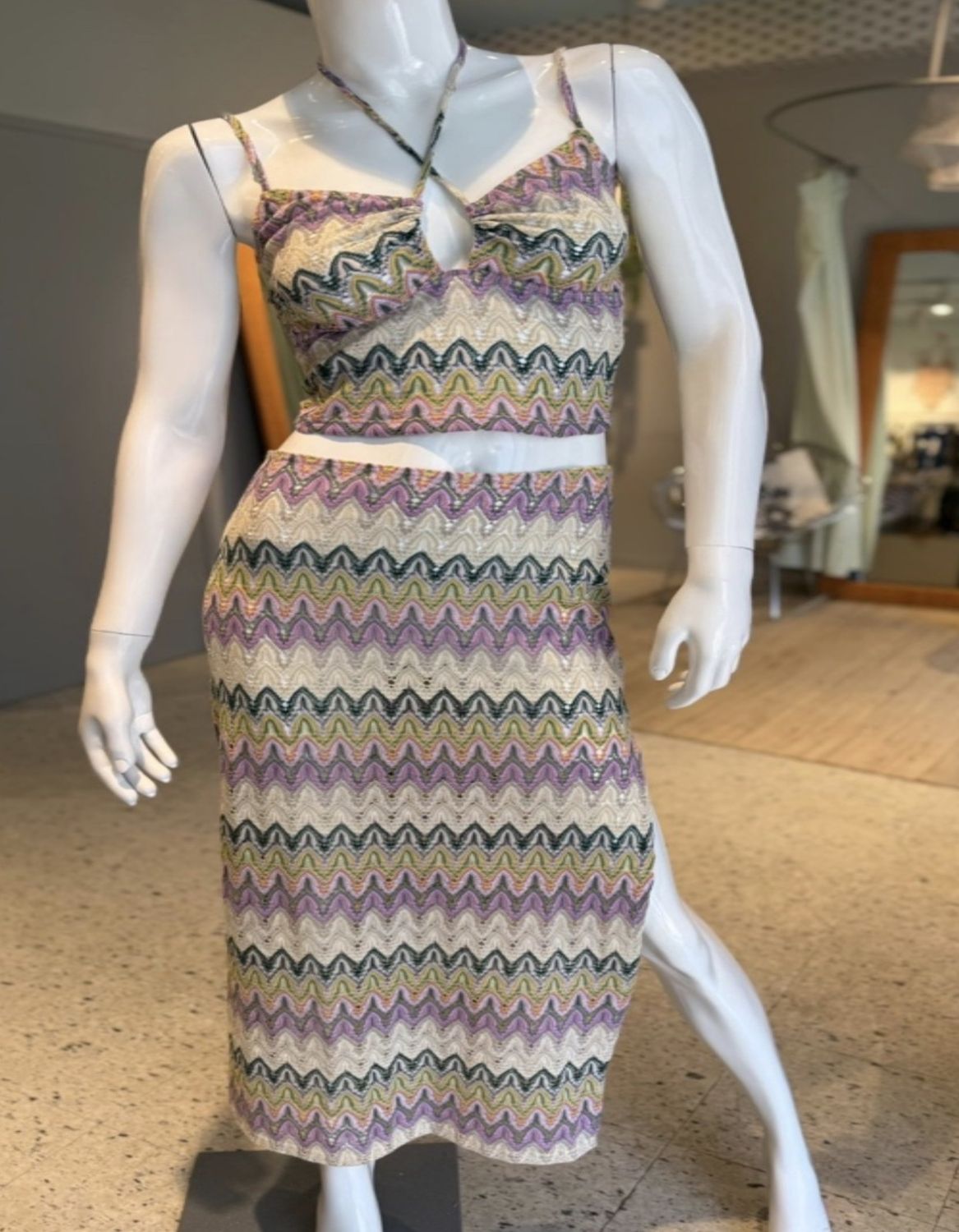 BLANCHE BEIGE TOP AND SKIRT SET, Size: S