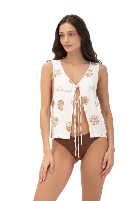 EMBROIDERED SOULSHELL LINEN MIST VEST