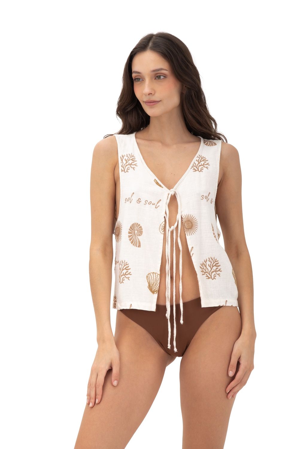 EMBROIDERED SOULSHELL LINEN MIST VEST, Size: M