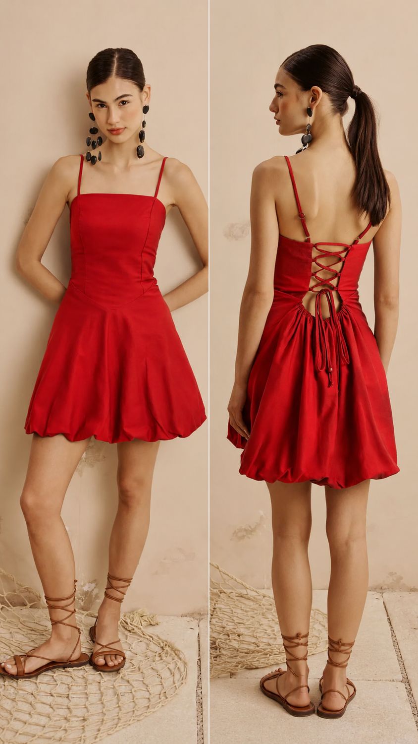 RED BALONE SHORT DRESS, Size: XS