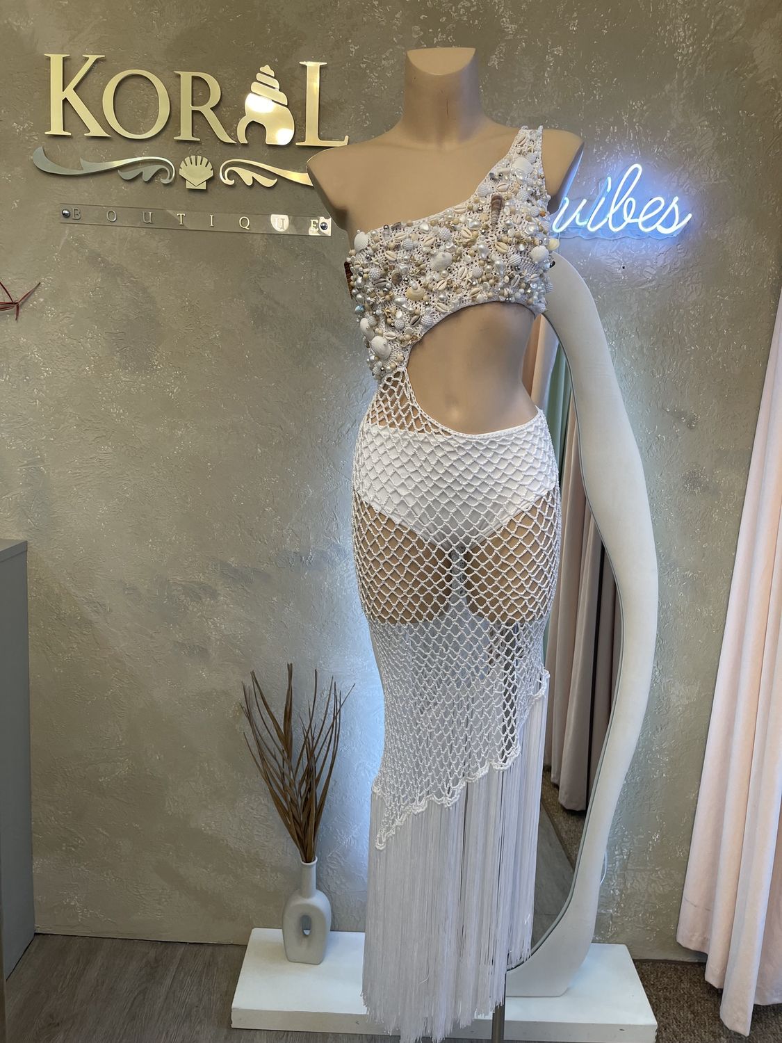 FORMENTERA  CROCHET DRESS, Size: WHITE