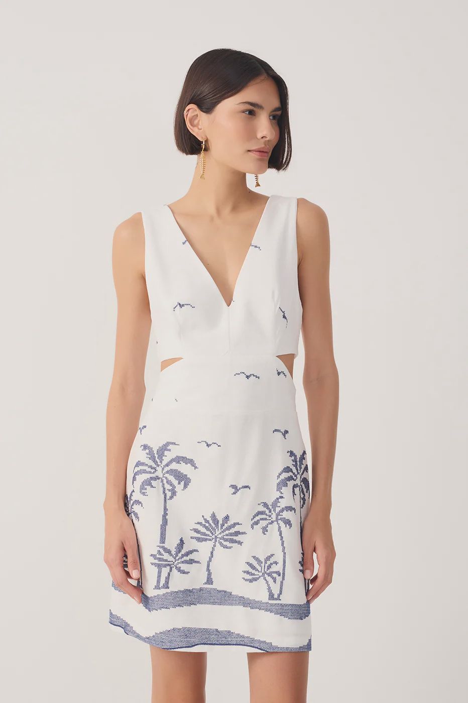 NAVY BLUE LINNEN PALM DRESS
