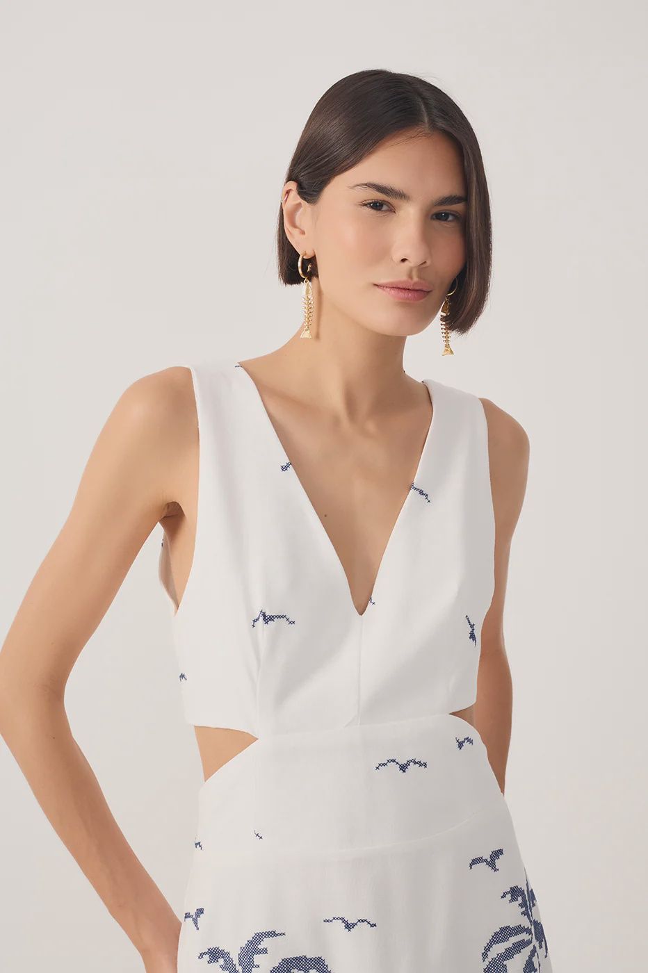 NAVY BLUE LINNEN PALM DRESS