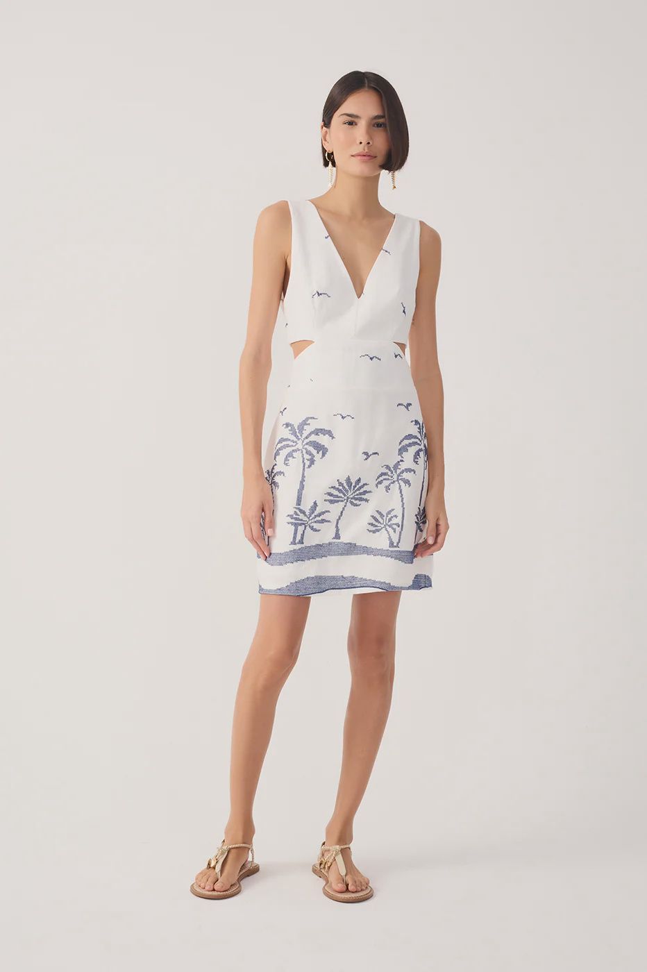 NAVY BLUE LINNEN PALM DRESS, Size: XS