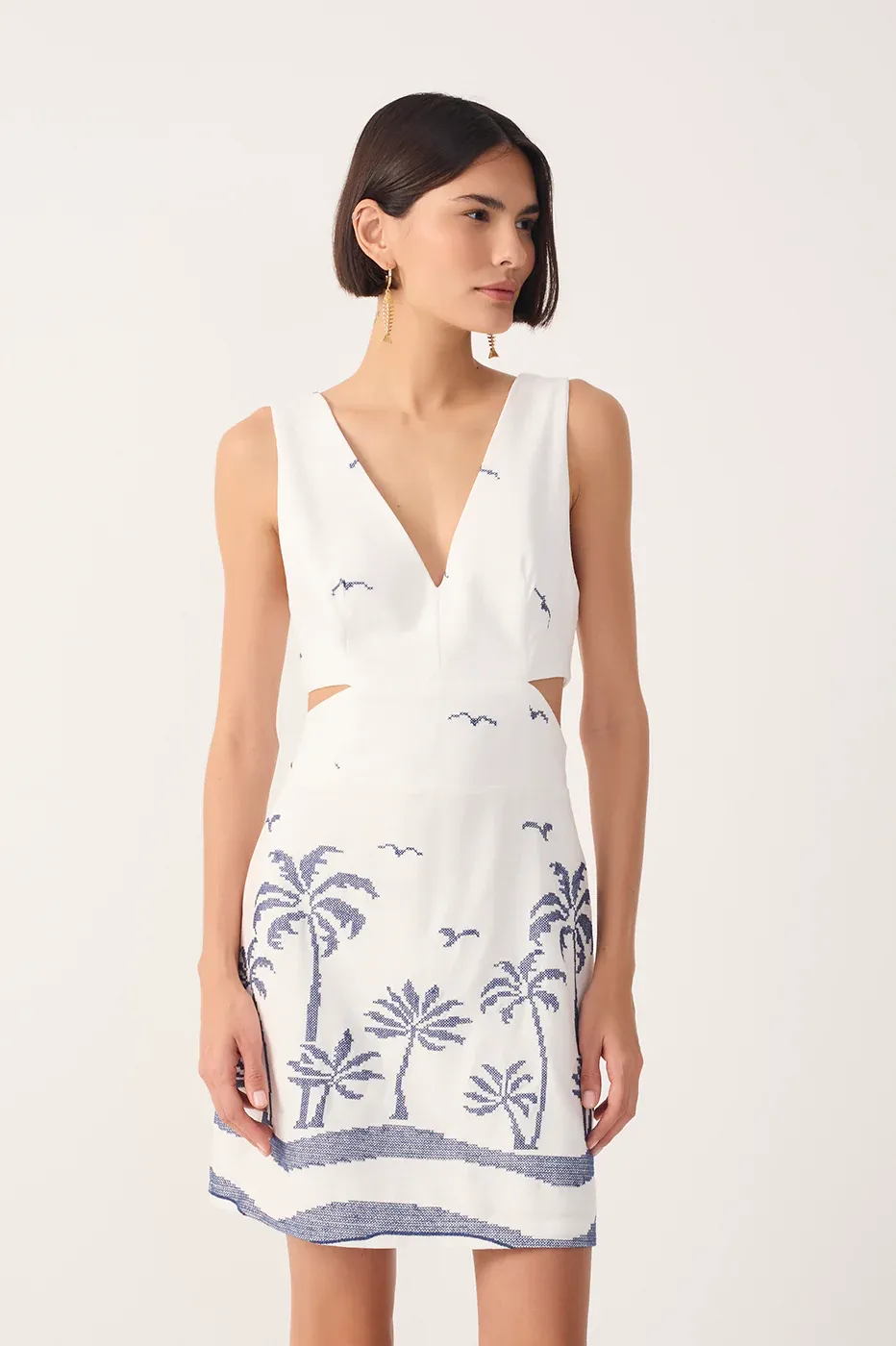 NAVY BLUE LINNEN PALM DRESS
