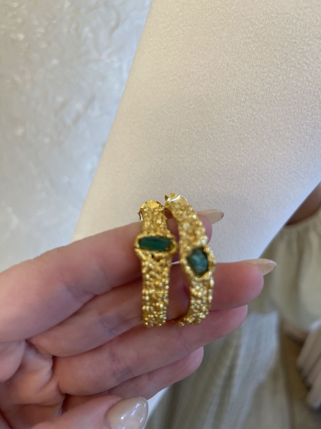 RAW EMEREALD HOOPS, Colour: GOLD