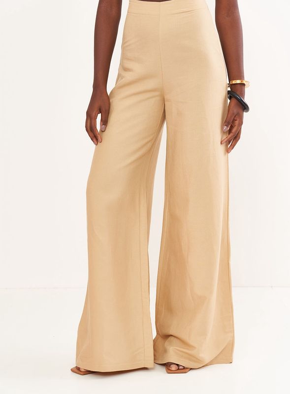 BEIGE GOLDEN LINNEN HIGH WAISTED LINNEN PANTS