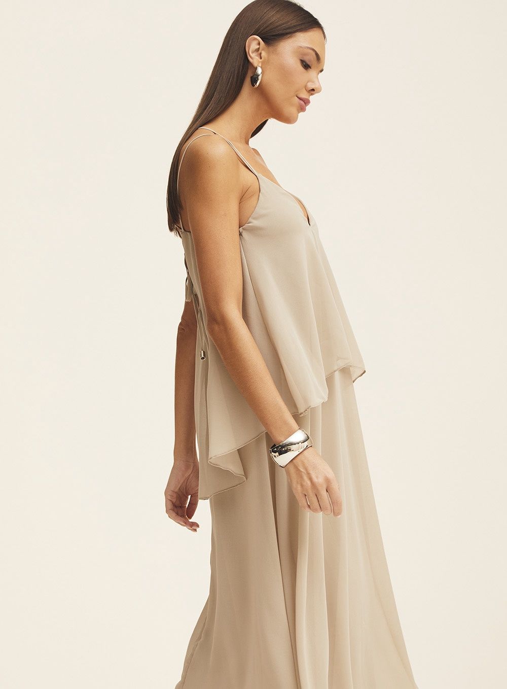 SILVER CHIFFON MAXI DRESS