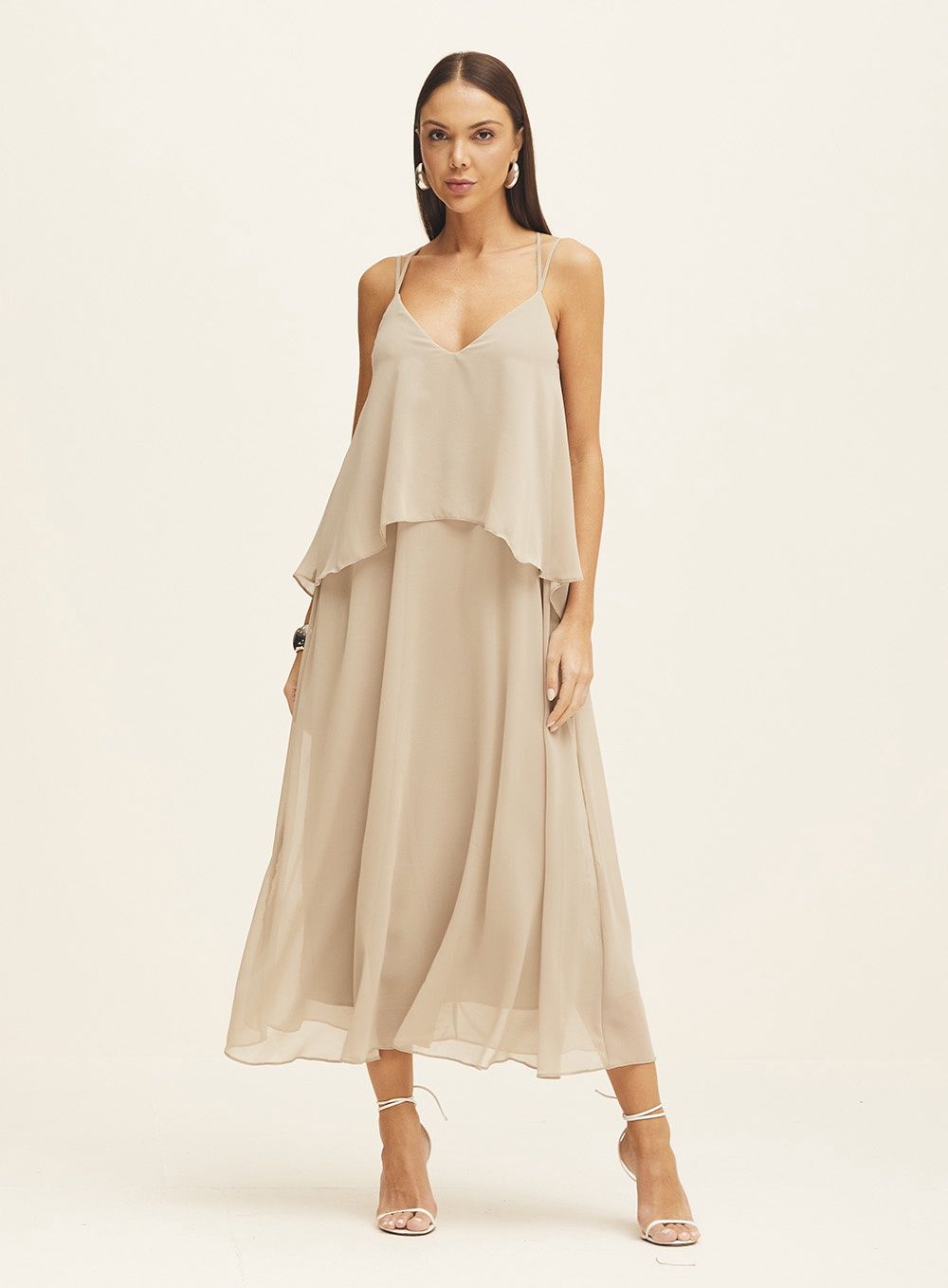 SILVER CHIFFON MAXI DRESS, Size: XS/PP