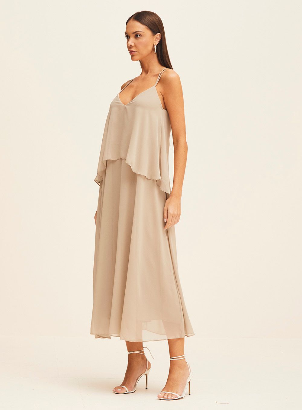 SILVER CHIFFON MAXI DRESS