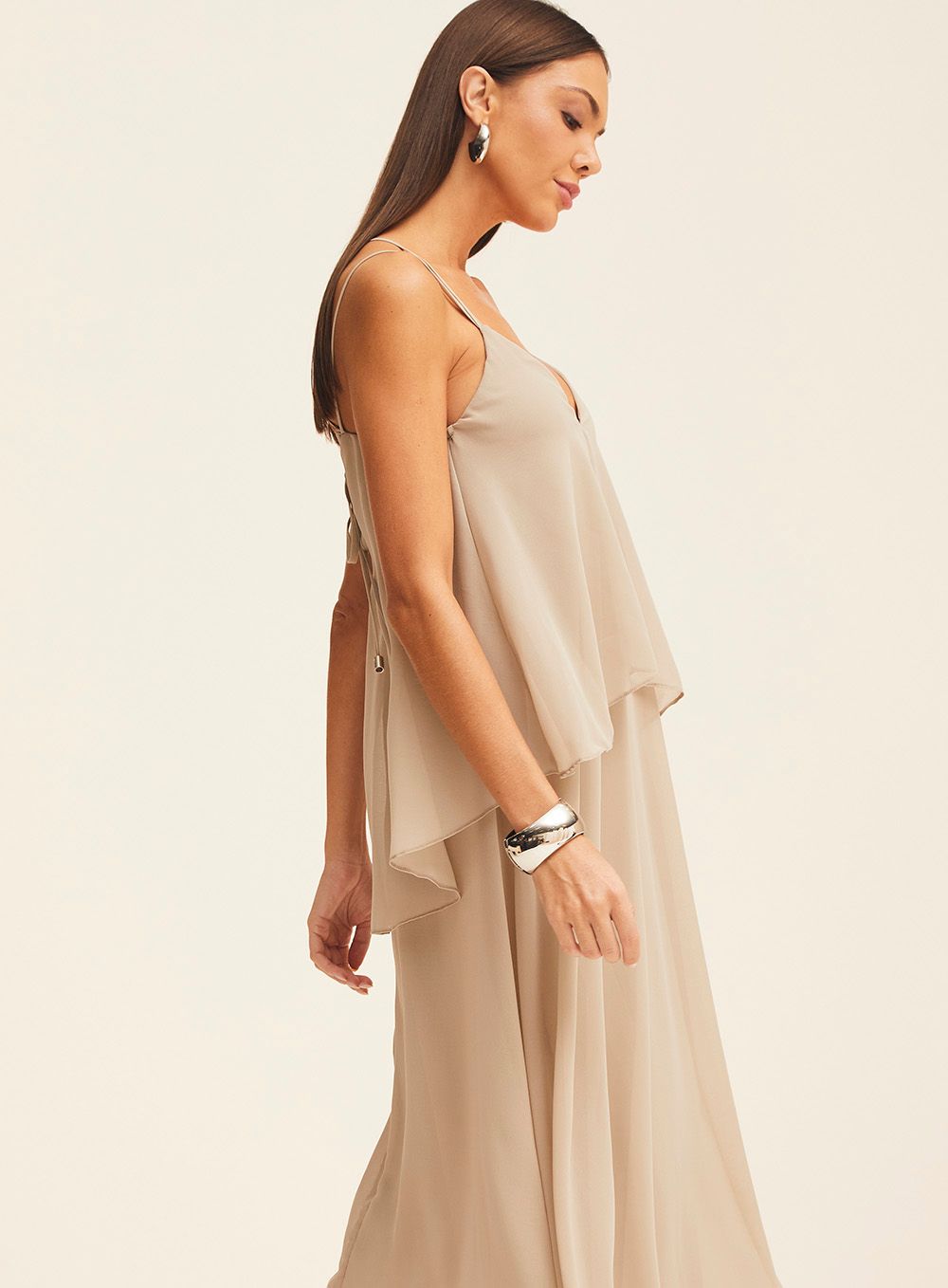 SILVER CHIFFON MAXI DRESS