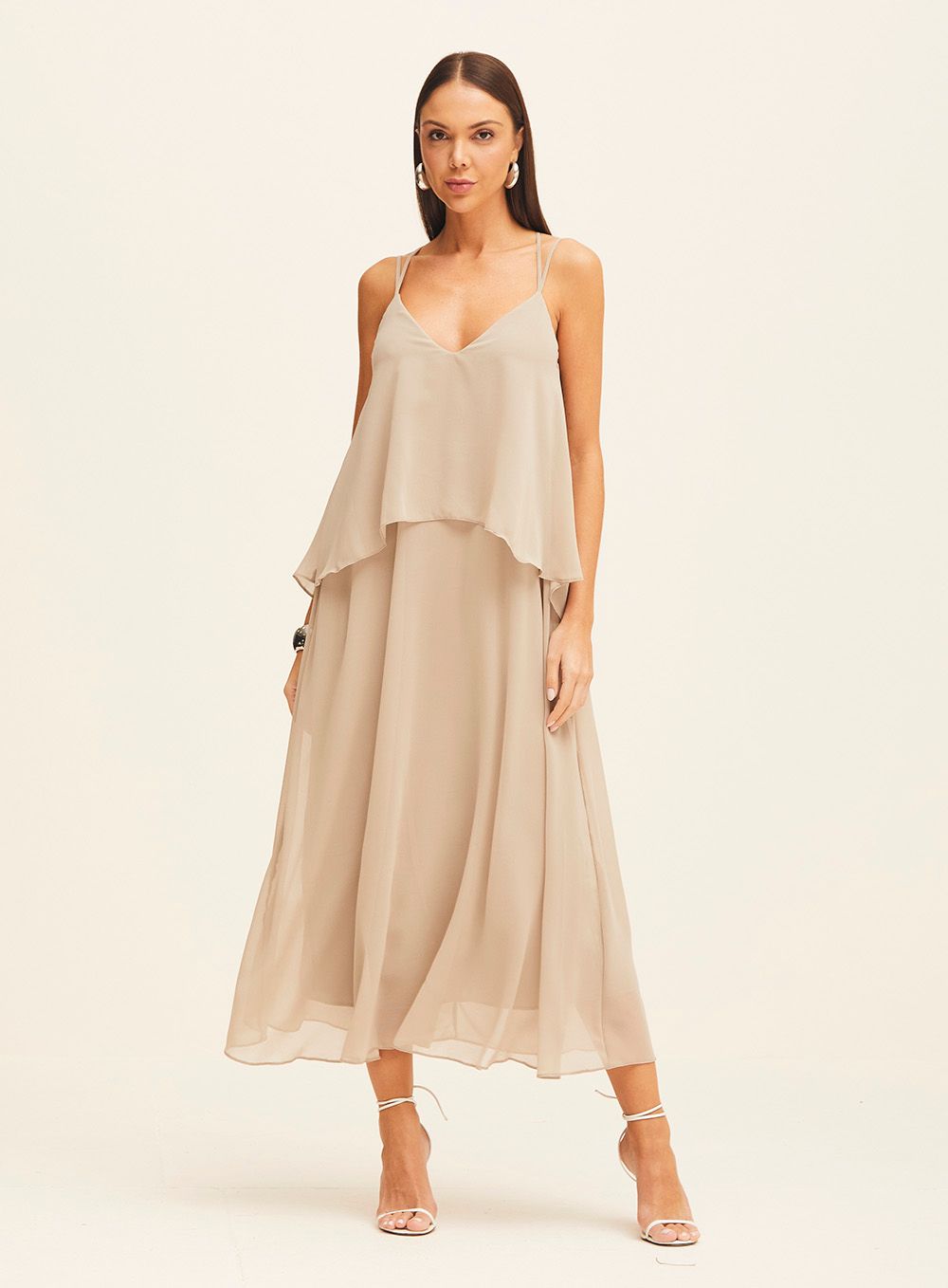 SILVER CHIFFON MAXI DRESS, Size: XS/PP