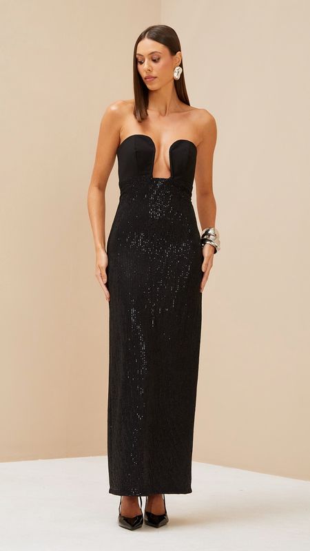 BLACK  STRUCTURED STRAPLESS DRESS