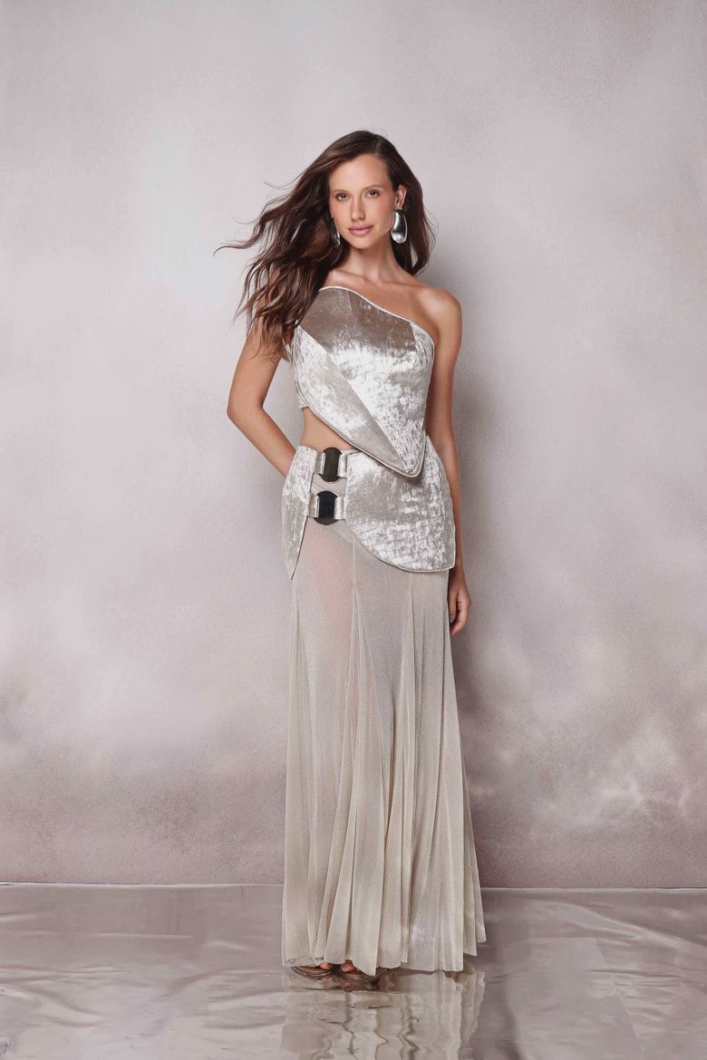 SILVER GODET PANEL SKIRT