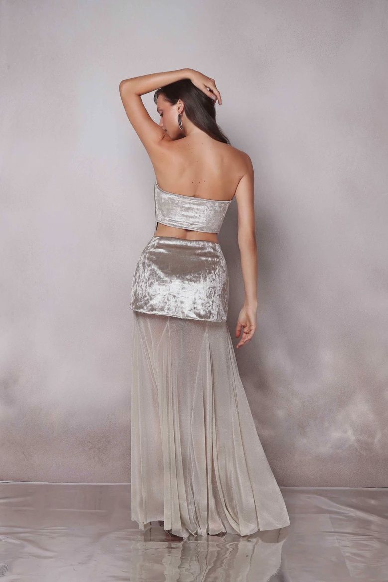 SILVER GODET PANEL SKIRT