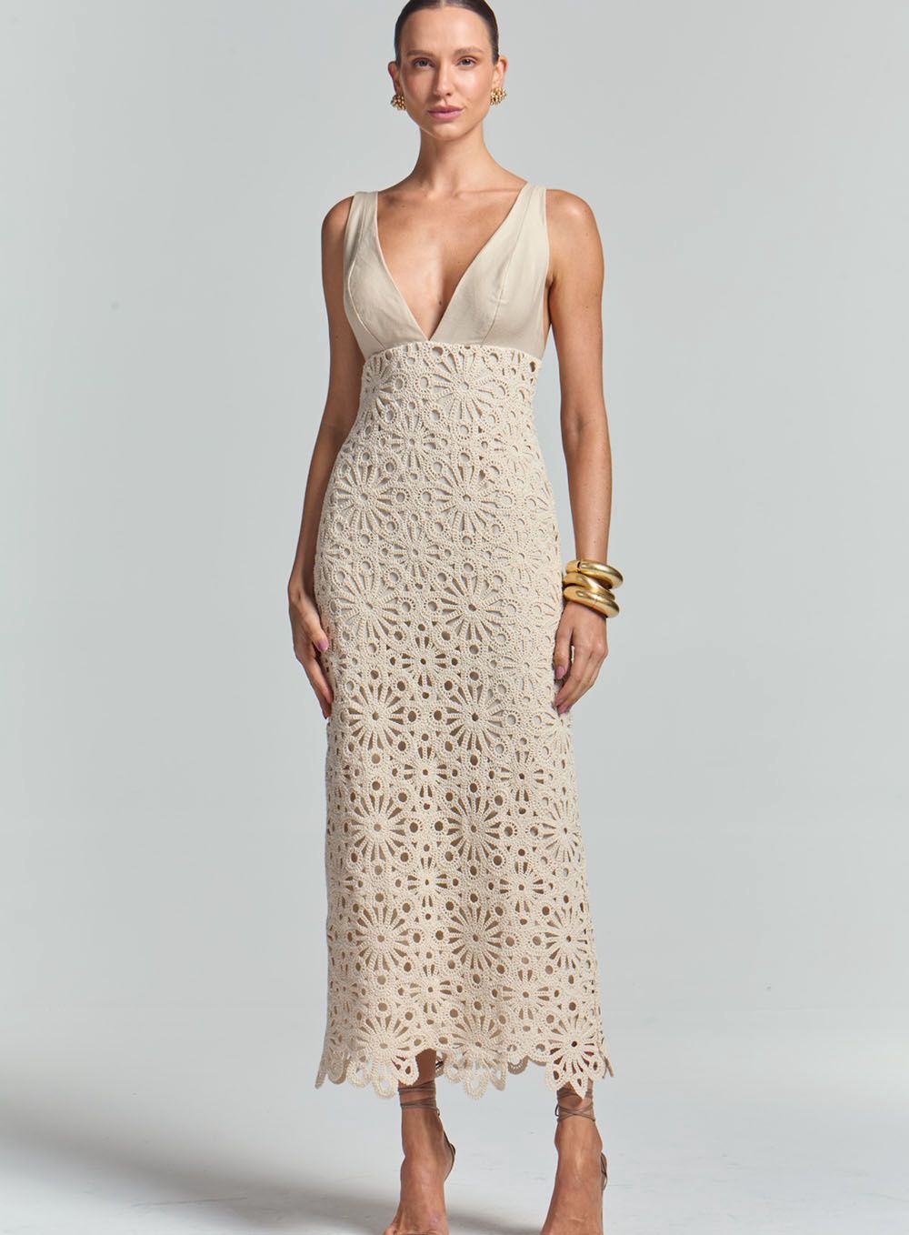 PAIGE LINNEN CROCHET BEIGE MAXIDRESS