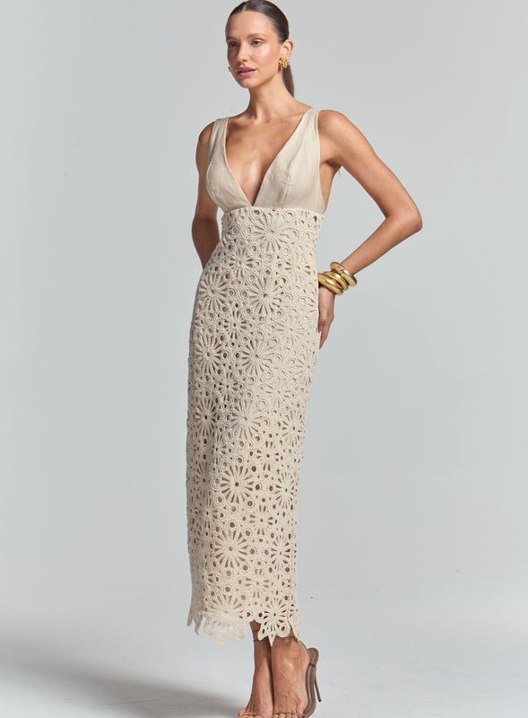 PAIGE LINNEN CROCHET BEIGE MAXIDRESS