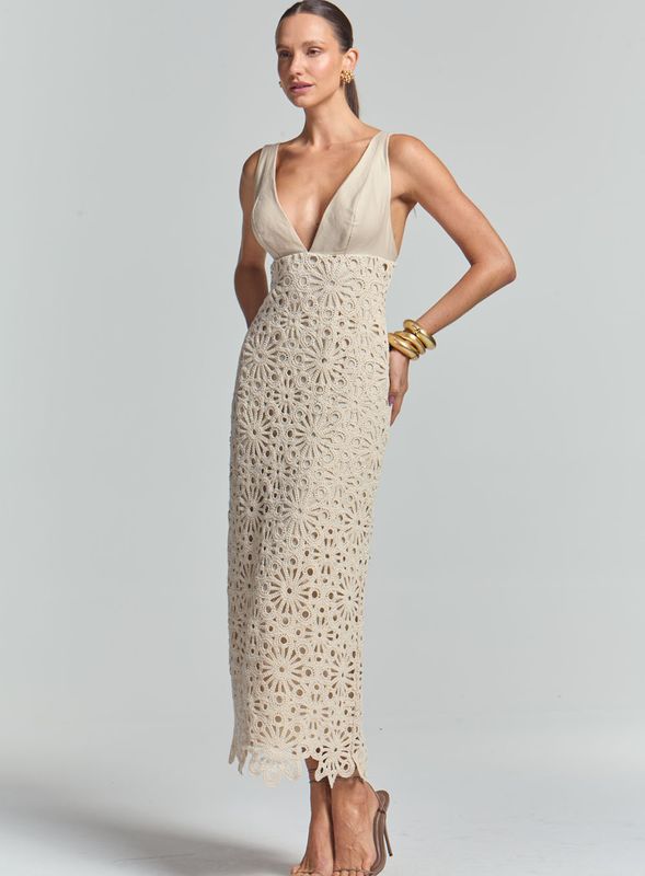 PAIGE LINNEN CROCHET BEIGE MAXIDRESS