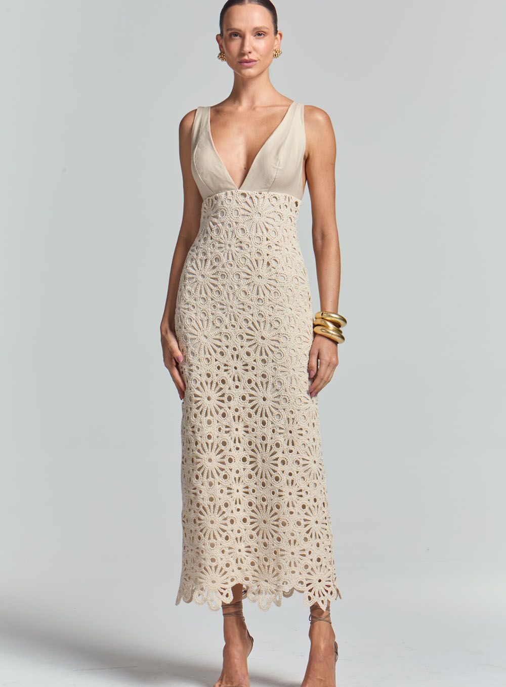 PAIGE LINNEN CROCHET BEIGE MAXIDRESS