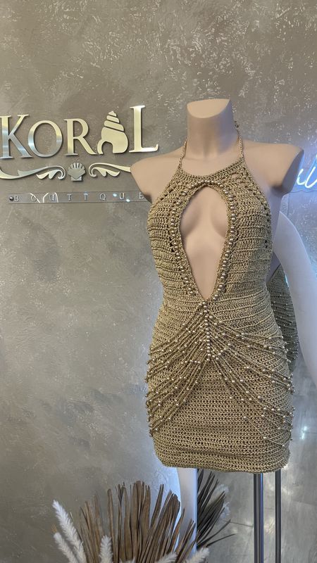La Perla Gold Lurex Crochet Mini Dress