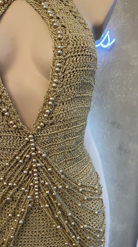 La Perla Gold Lurex Crochet Mini Dress