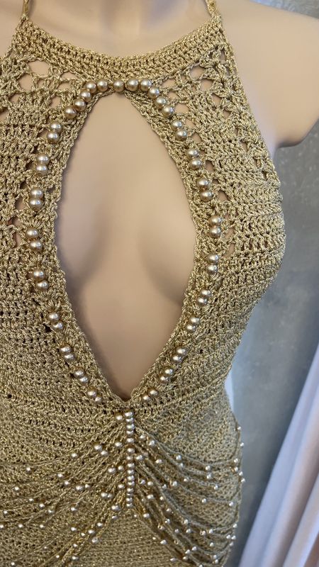 La Perla Gold Lurex  Crochet Midi Dress