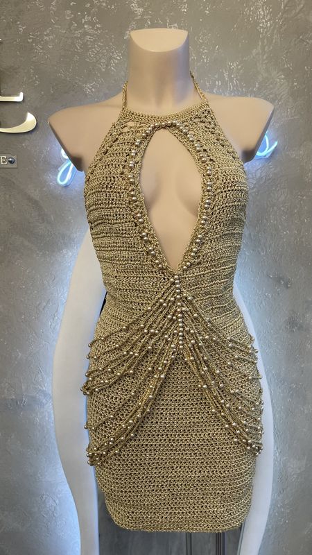 La Perla Gold Lurex  Crochet Midi Dress