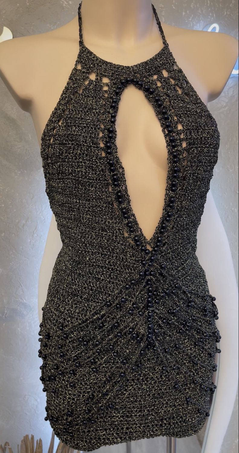Black Pearl  Mini Crochet Dress, Size: S-M MINI