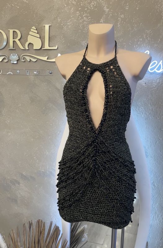 Black Pearl  Mini Crochet Dress