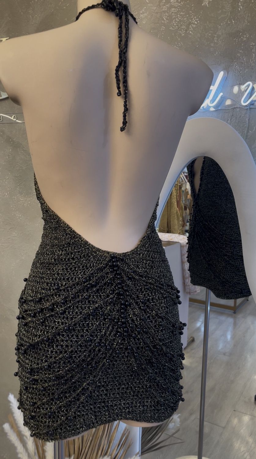 Black Pearl  Mini Crochet Dress