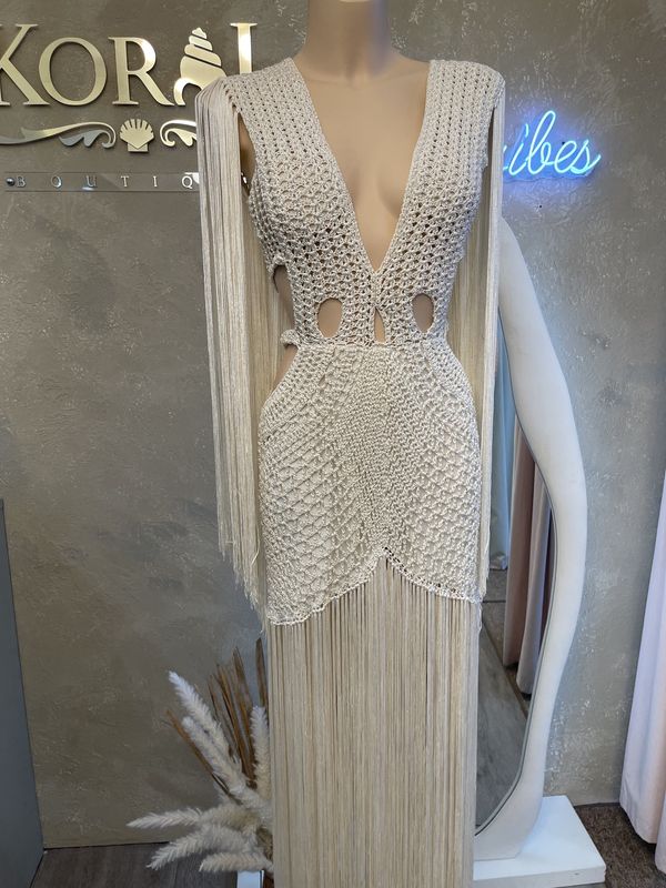 Mariale Off White  Lurex Crochet MaxiDress