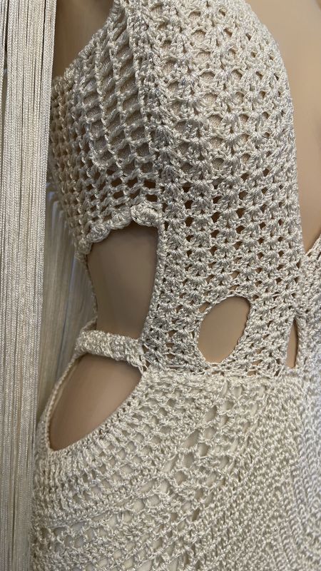 Mariale Off White  Lurex Crochet MaxiDress