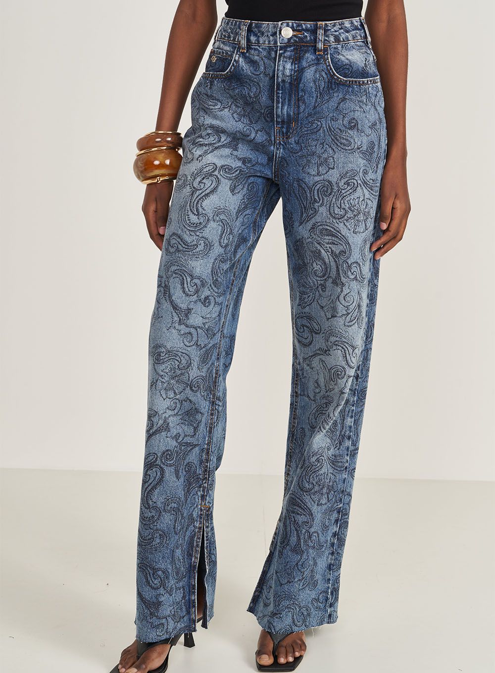 Juliette Print Denim Pants, Size: S / 36