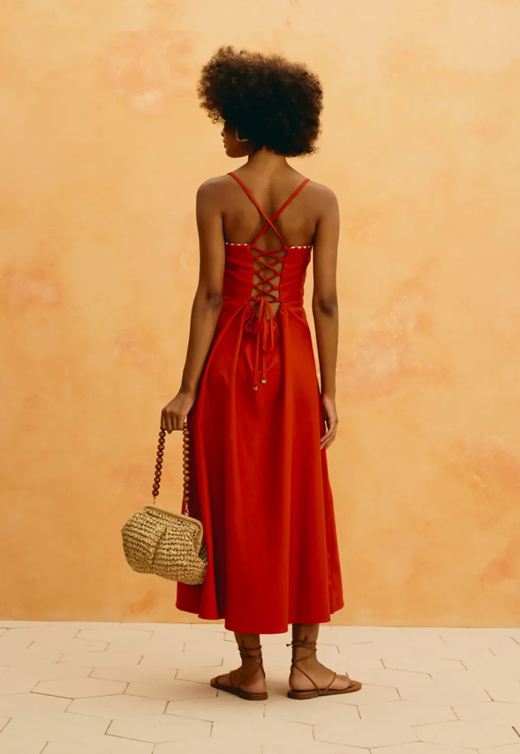Coral Embroidered Red Dress