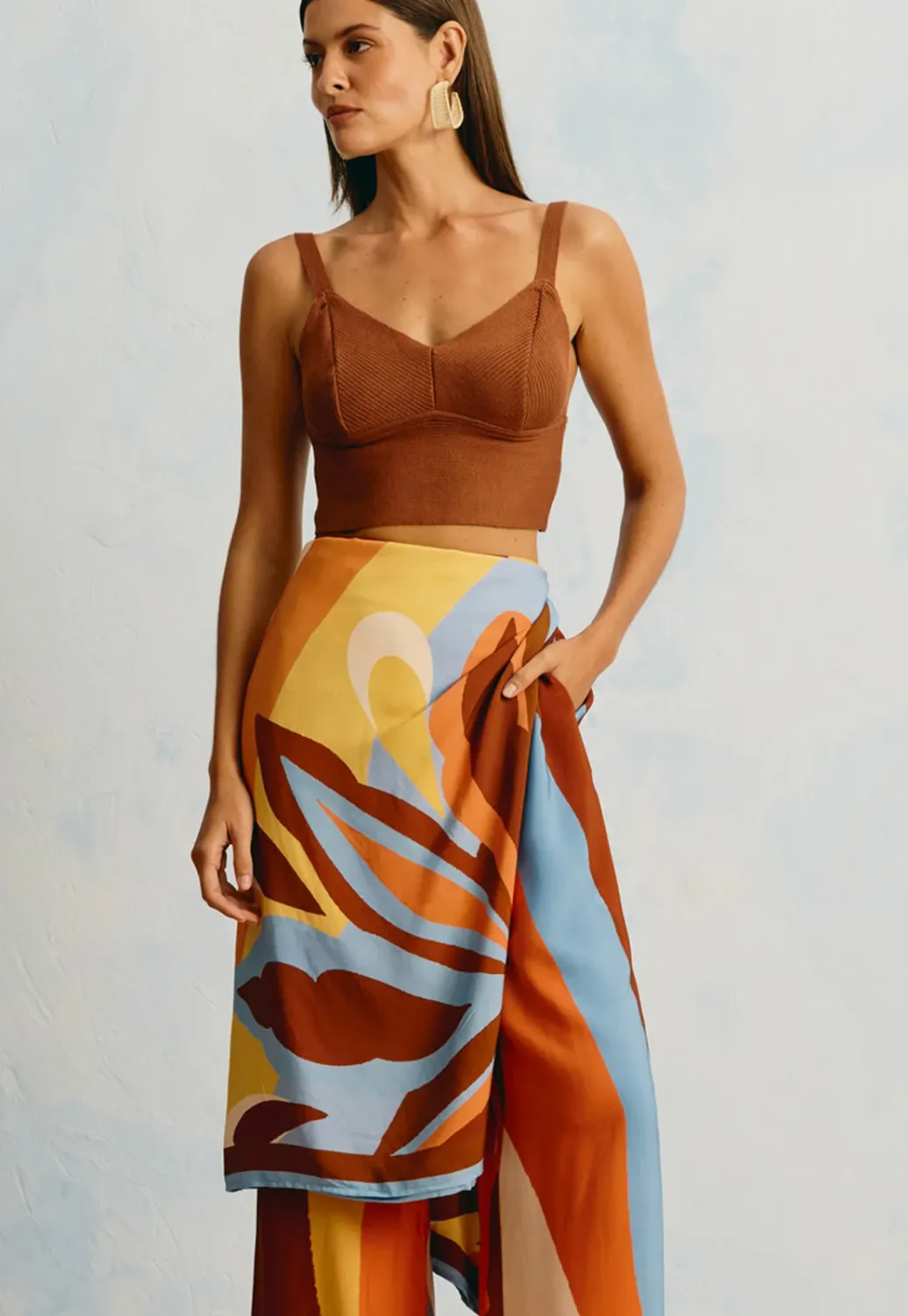 Brown Tricot Stretch Top