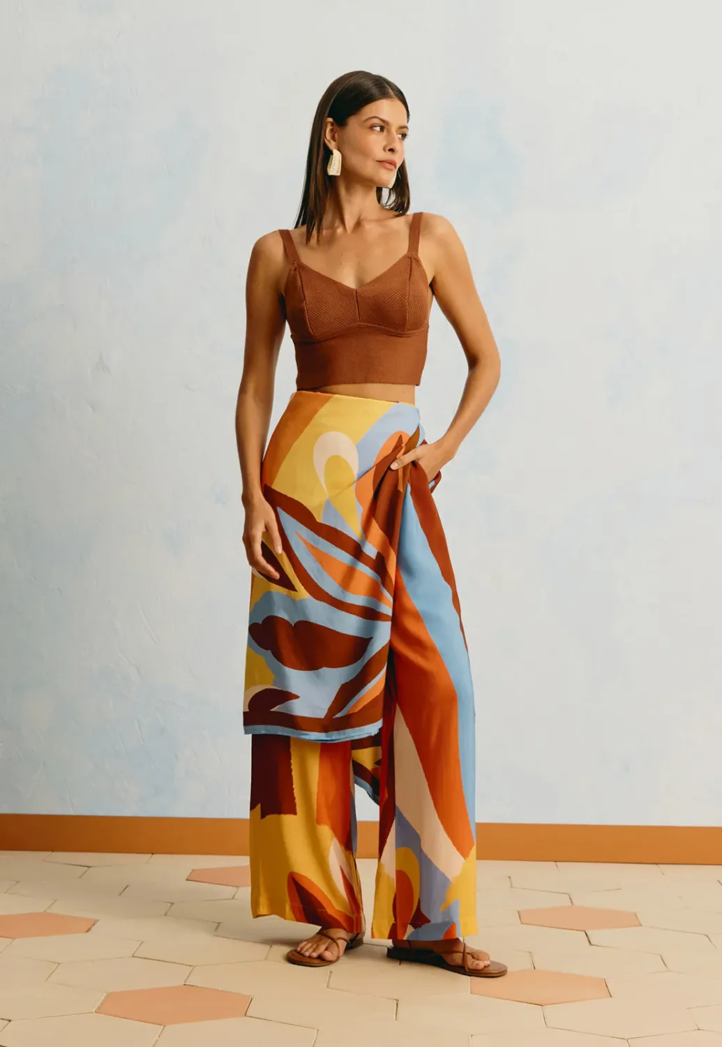 Brown Tricot Stretch Top
