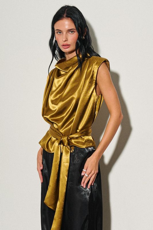 Olive Brown Satin with Shoulder Top