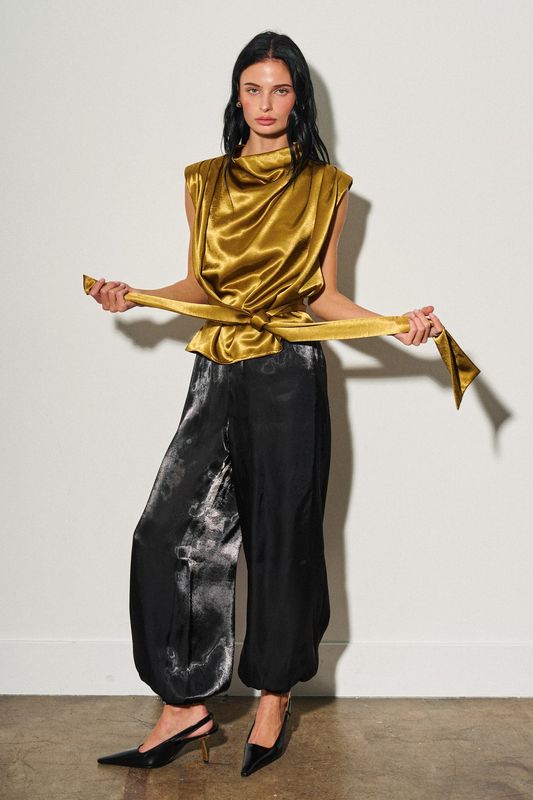 Olive Brown Satin with Shoulder Top