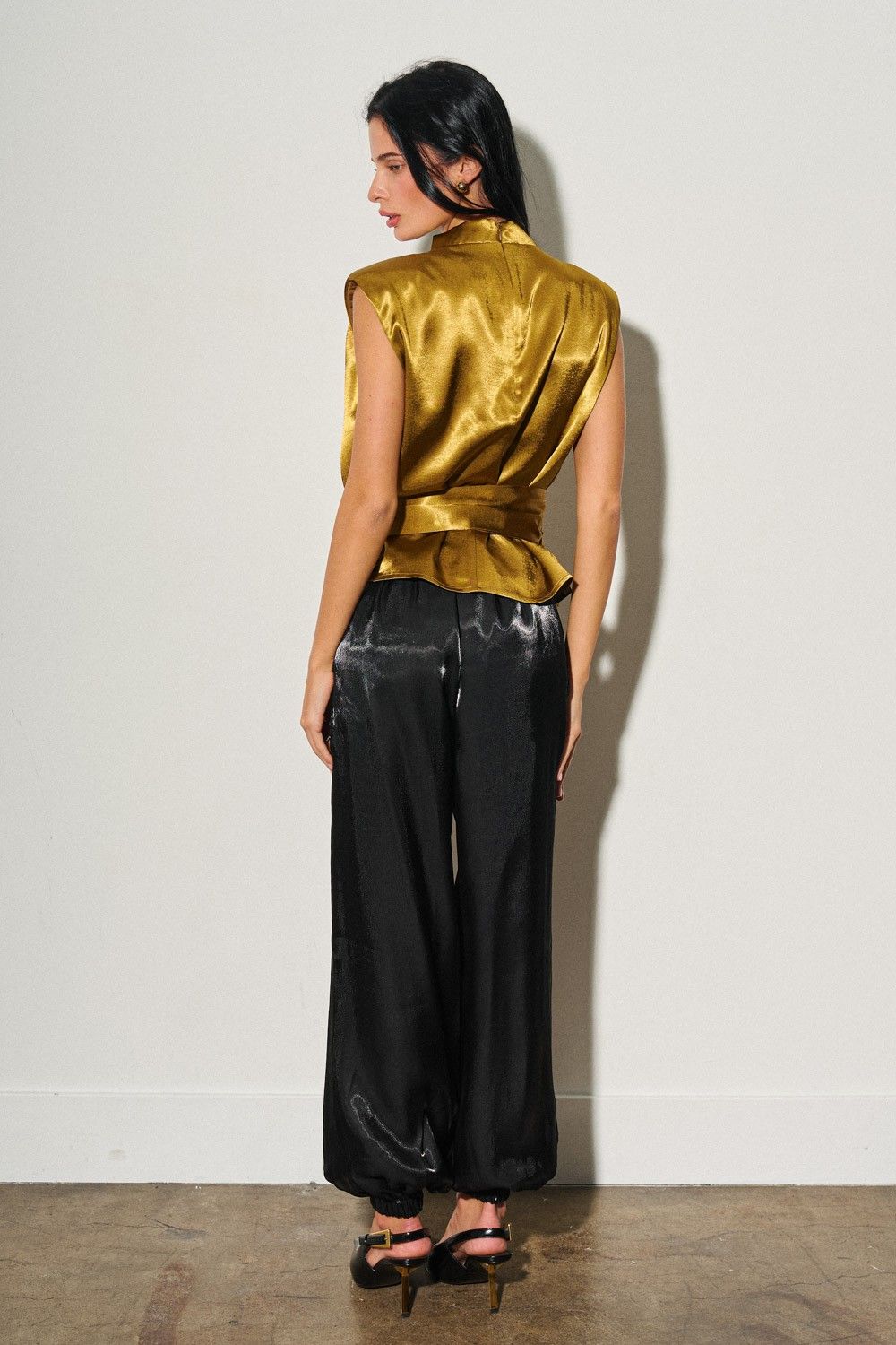Olive Brown Satin with Shoulder Top
