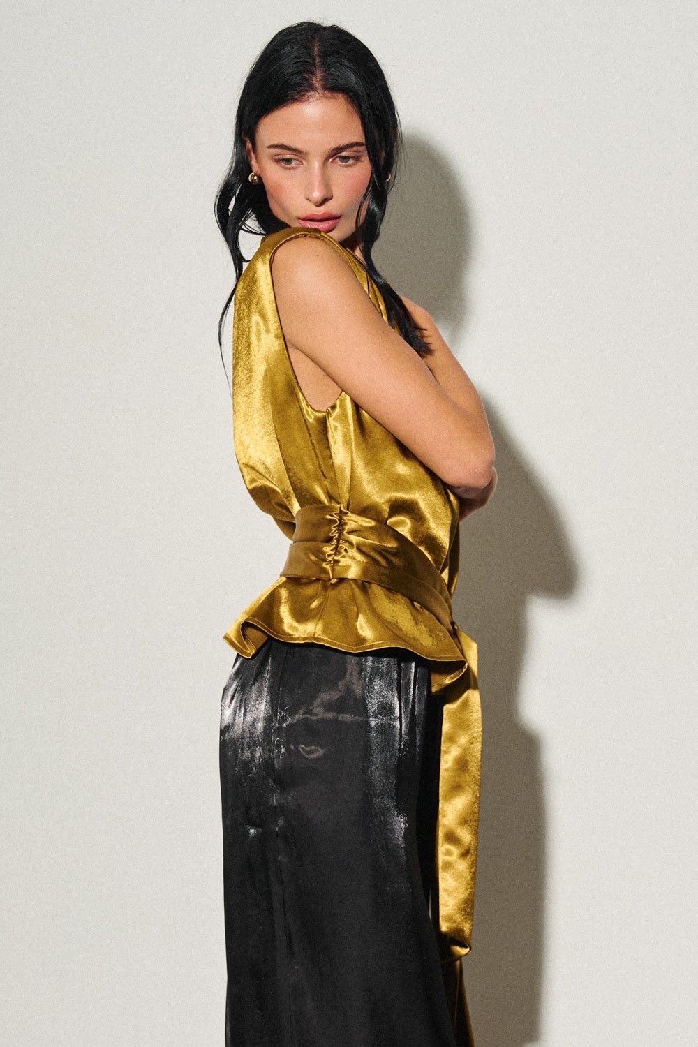 Olive Brown Satin with Shoulder Top