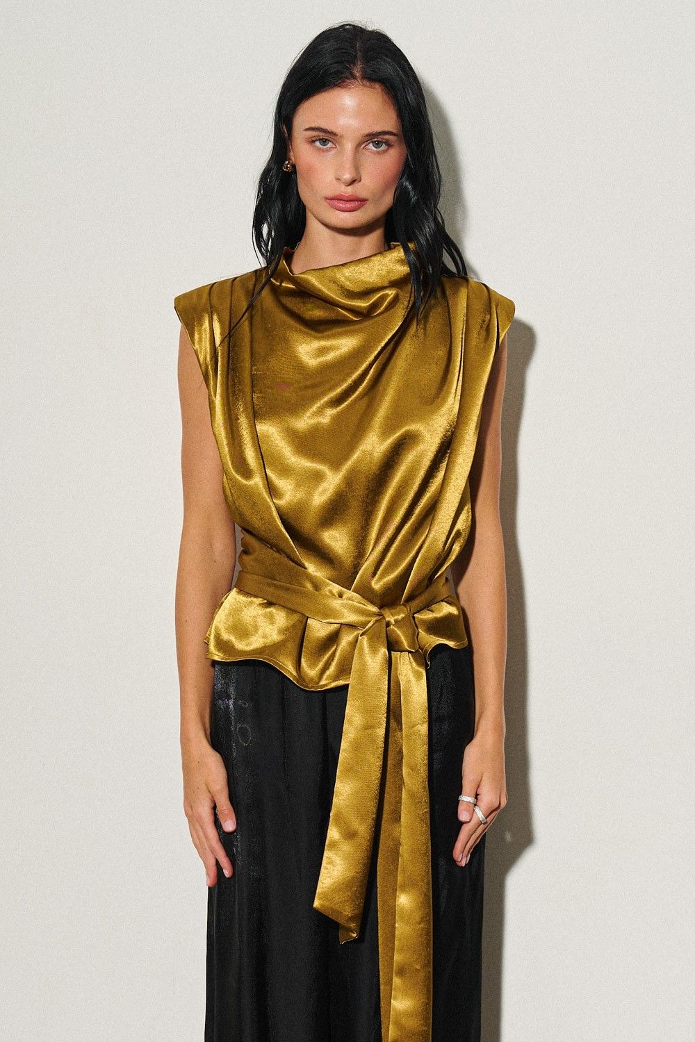 Olive Brown Satin with Shoulder Top