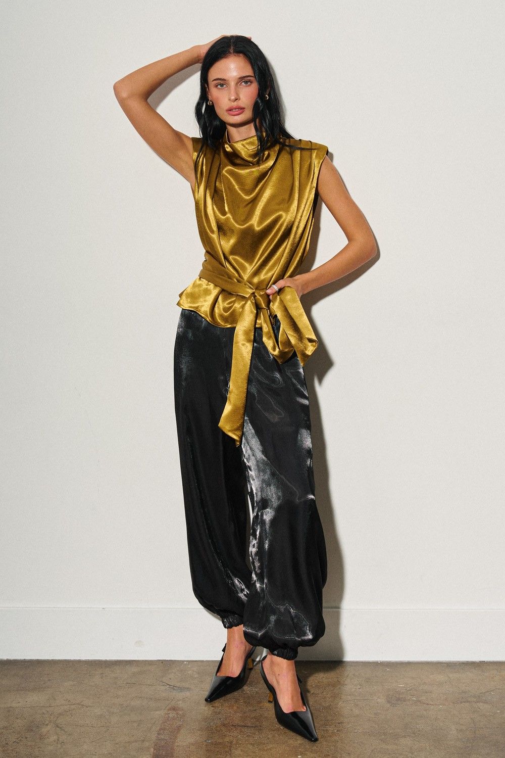 Olive Brown Satin with Shoulder Top