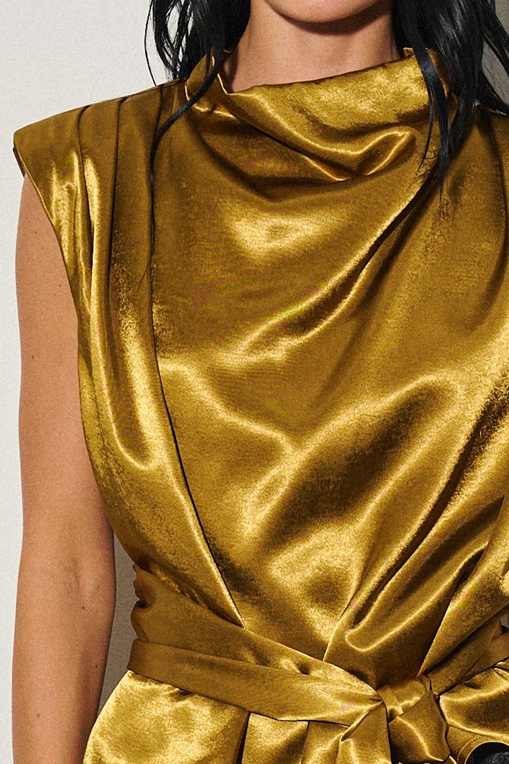 Olive Brown Satin with Shoulder Top