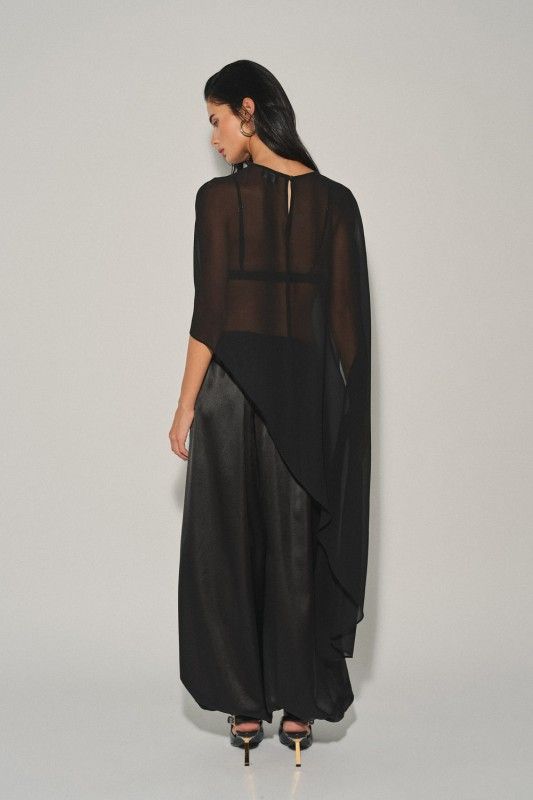 Black Asymmetrical Cape Top