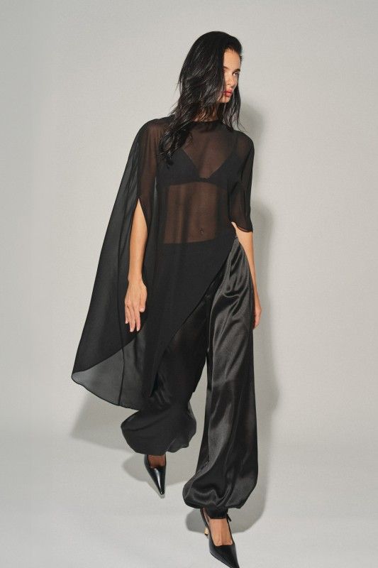 Black Asymmetrical Cape Top, Size: S/M