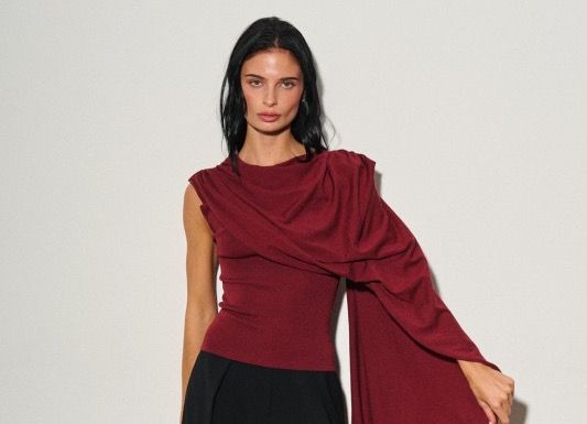 Wine  Asymmetrical Draped Scarf Top