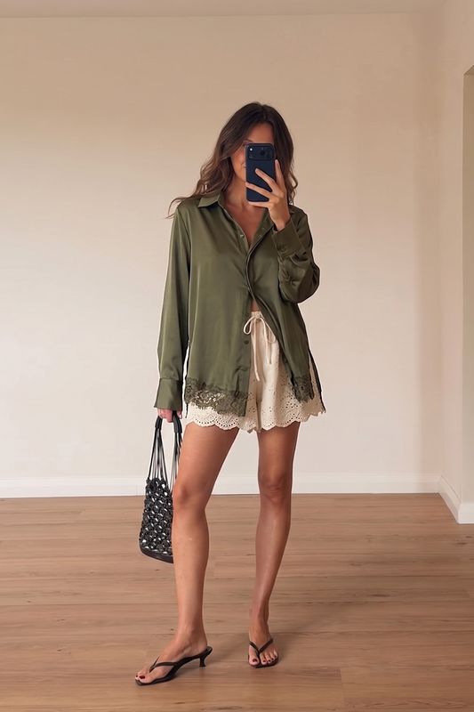Olive Satin Lace Shirt