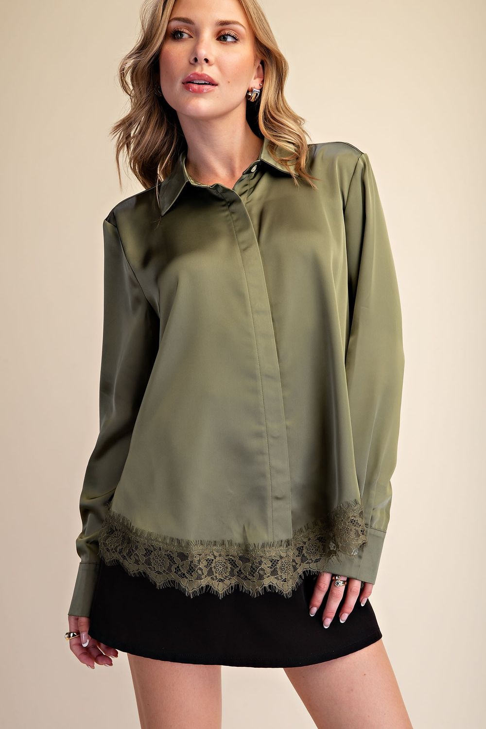 Olive Satin Lace Shirt