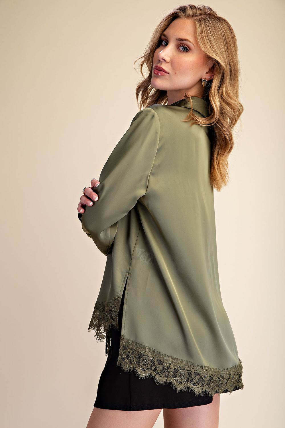 Olive Satin Lace Shirt